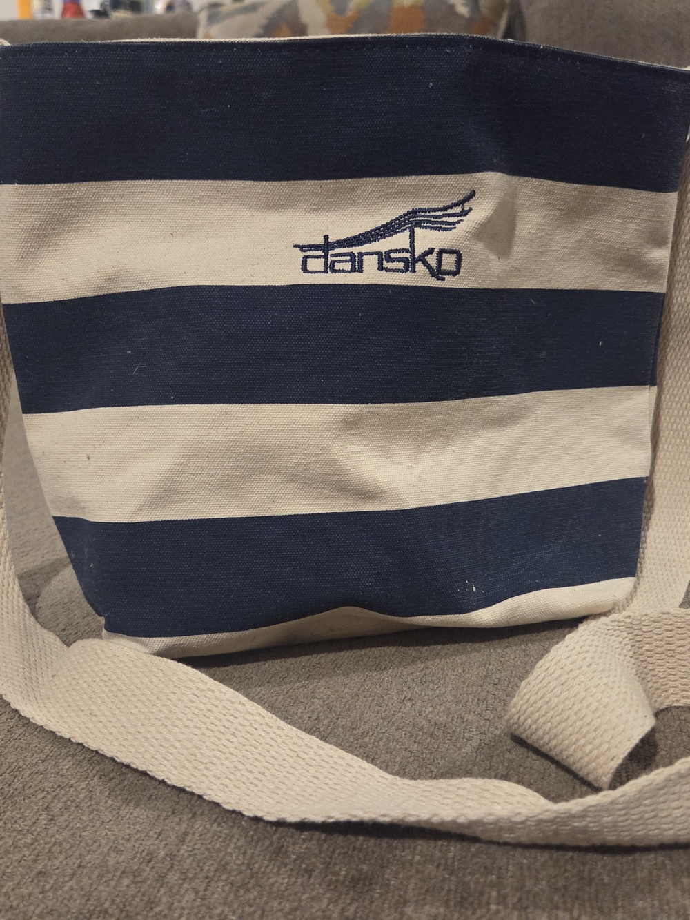 Dansko Navy and Cream Striped Canvas Messenger Bag